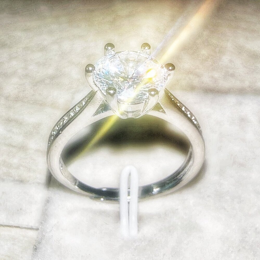 Silver Wedding Ring Diamond Simulant Adjustable Size - Picture 9 of 11